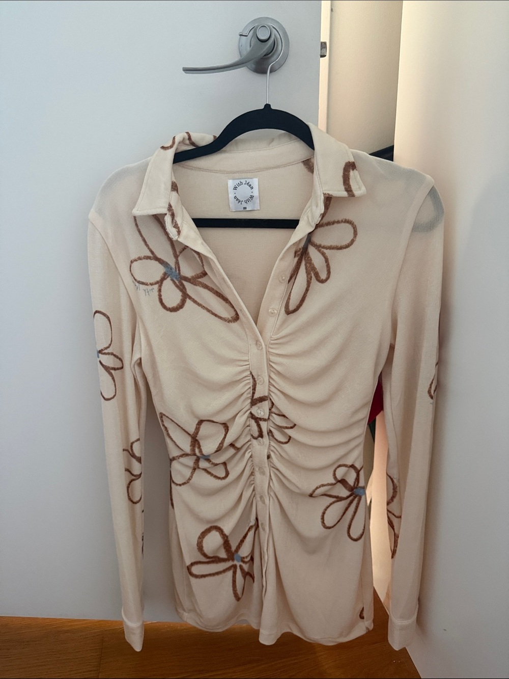 Cream Ruched With Jean Dress